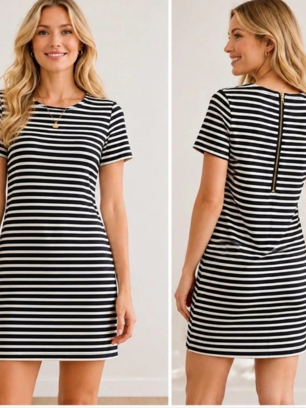 J.Crew Black & White Striped Shift Dress - Size XL
